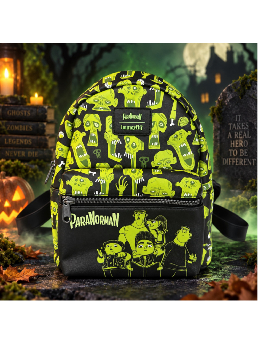 Loungefly ParaNorman Mini Backpack Zombie Black Green LAIKA Horror Movie Bag